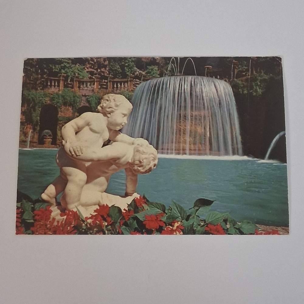 1970 Villa d'Este Tivoli Italy Postcard w/ Vatican Stamps VTG Travel Ephemera